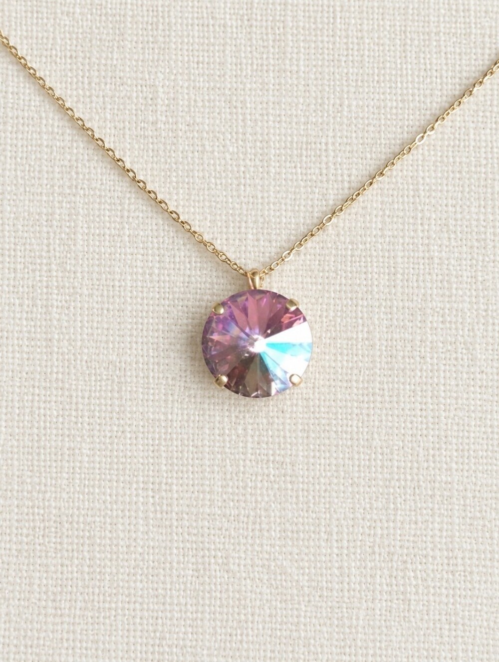 Desert Mist Crystal Pendant Necklace | Gold Dainty Chain | Handmade
